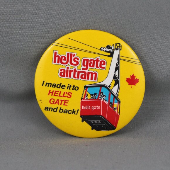 Vintage Tourist Pin - Hells Gate Airtram British Columbia - Celluloid Pin - Picture 1 of 3